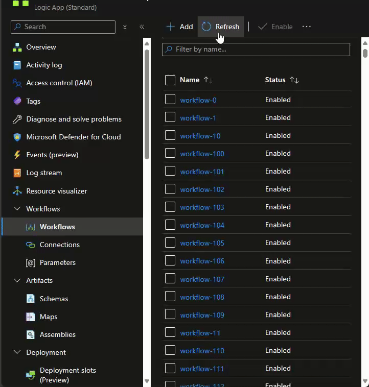 An example logic app with 1000 workflows