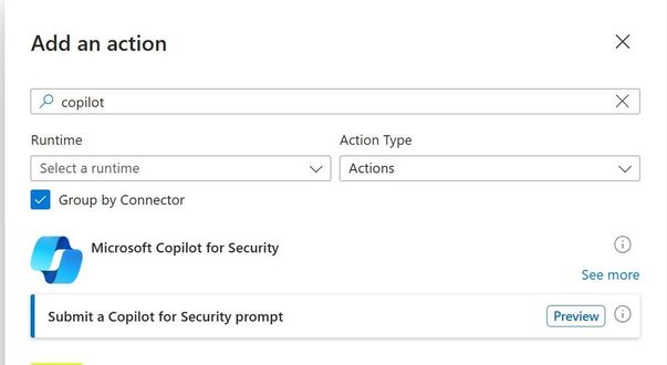 Figure 2: Adding an action in Secuity Copilot