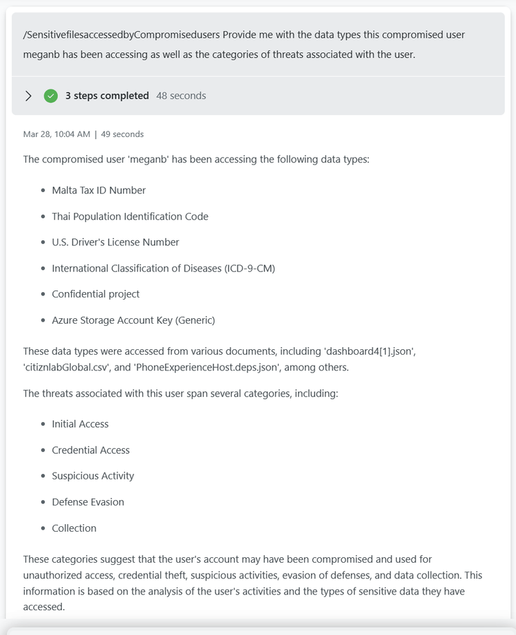 Figure 4: Copilot prompting about compromised data types