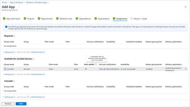 Screenshot of a single toggle allowing admins to set apps to Auto-update replacing the previous version without intervention from the user