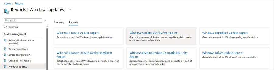 Screenshot of the Reports tab