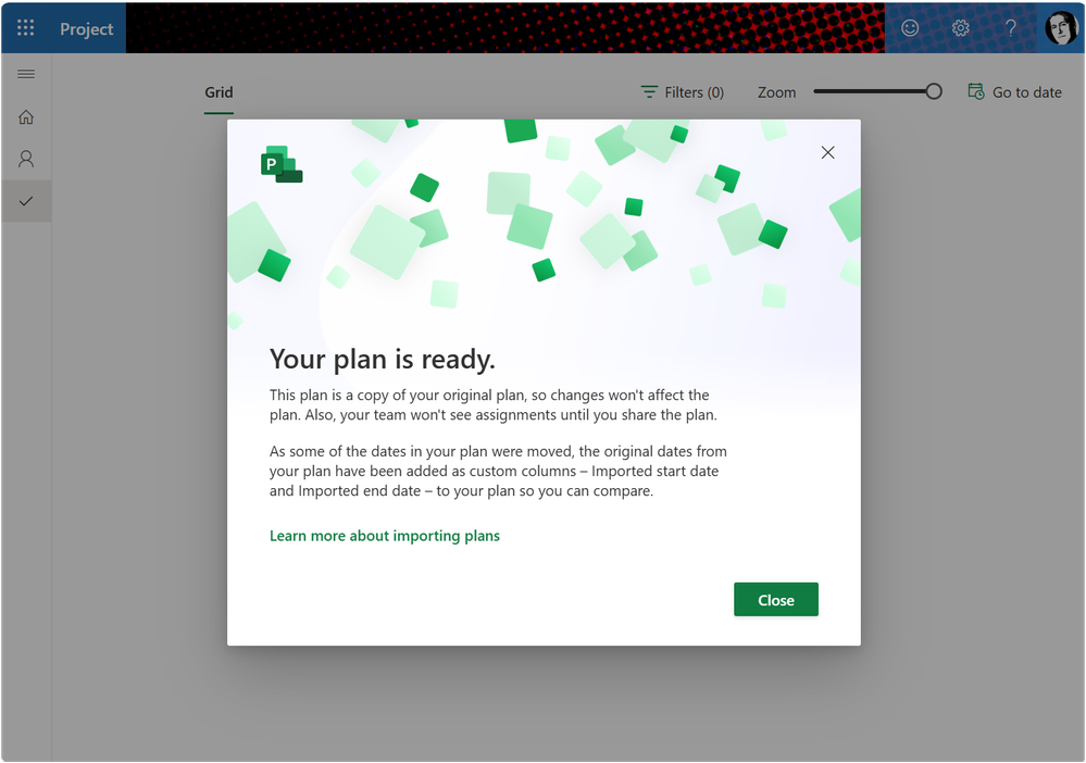 Your plan is ready dialog