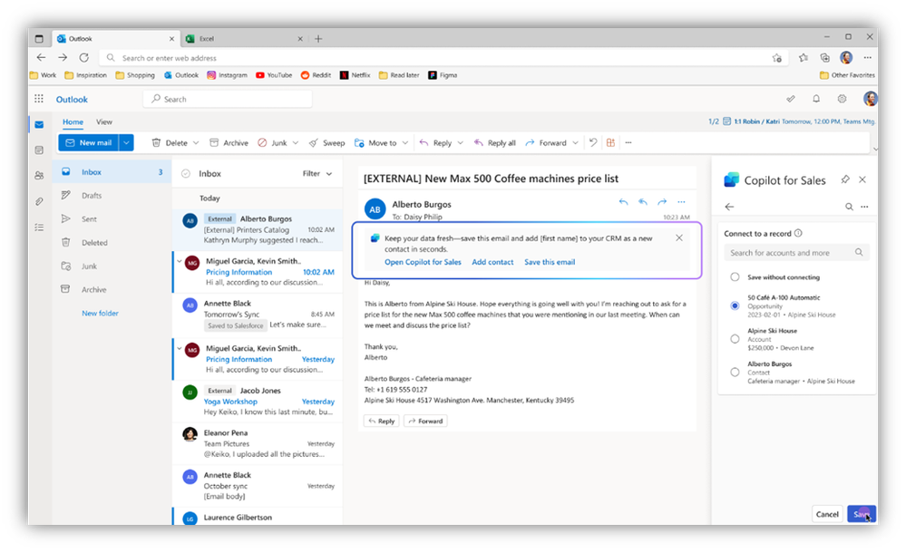 Screenshot demonstrating quick CRM actions from email banners.