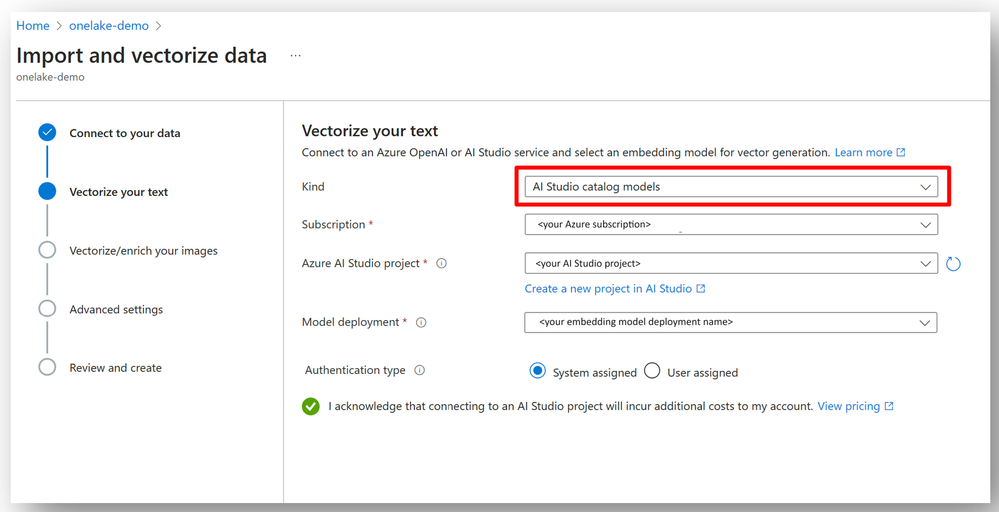 Figure 6 - Azure AI Studio catalog embedding model