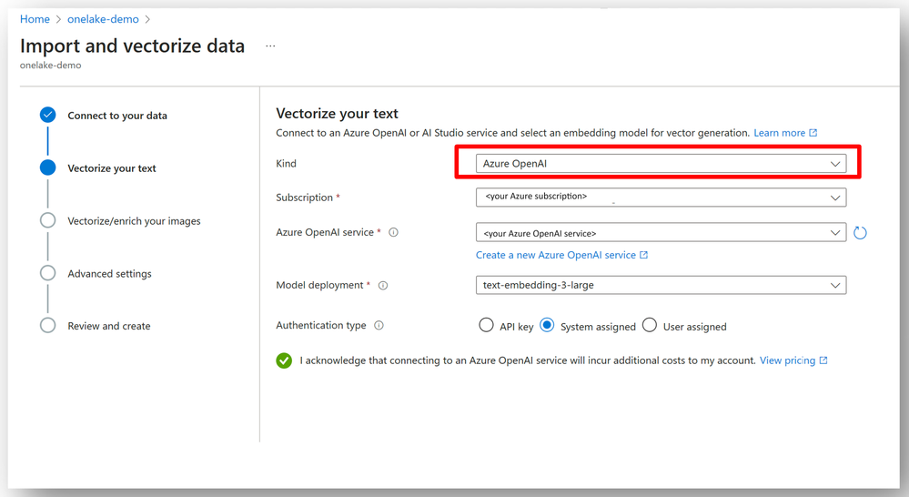 Figure 5 - Choose Azure OpenAI embedding model