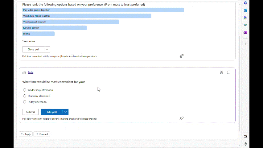 In-line poll vote experience with live result