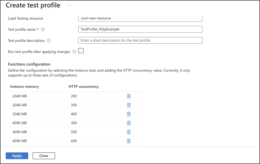 Screenshot showing create test profile.
