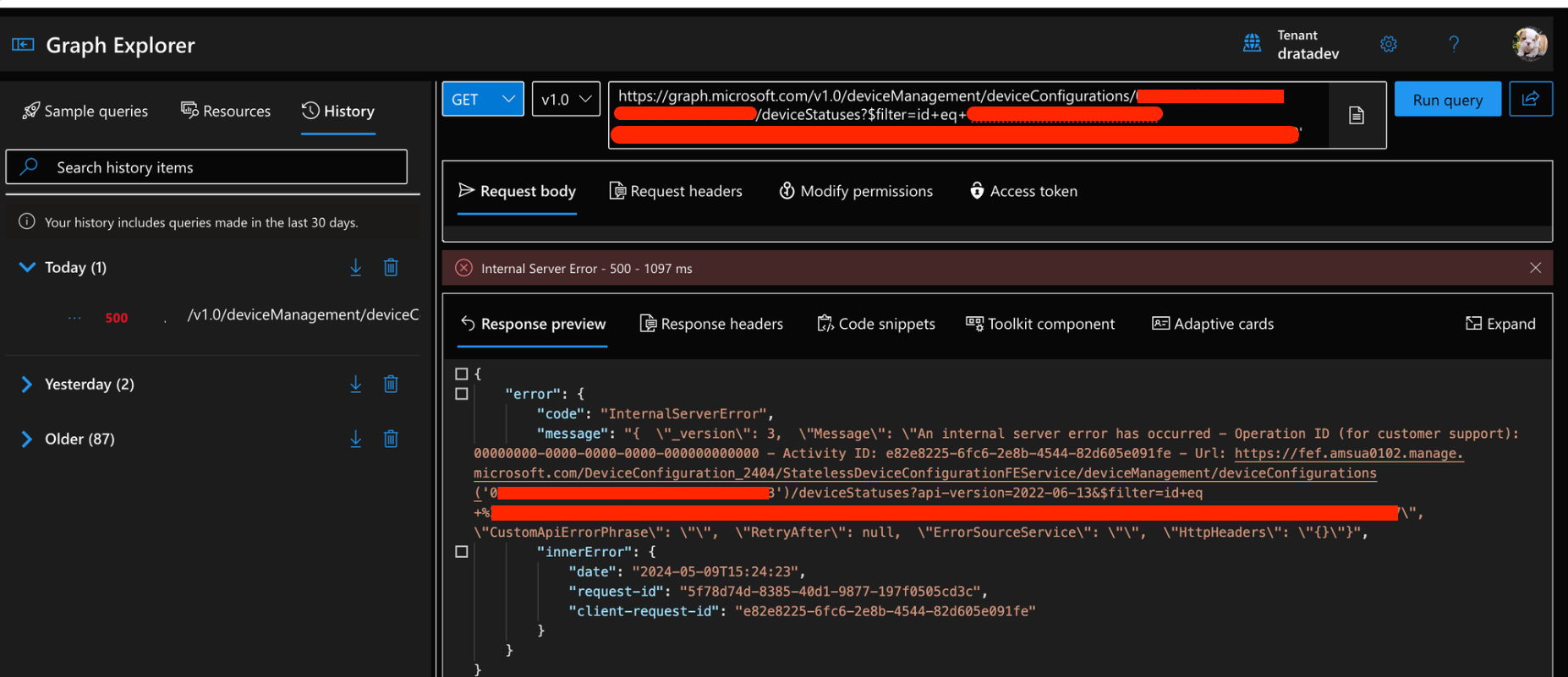 Intune Graph API intermittent 500 Errors | Microsoft Community Hub