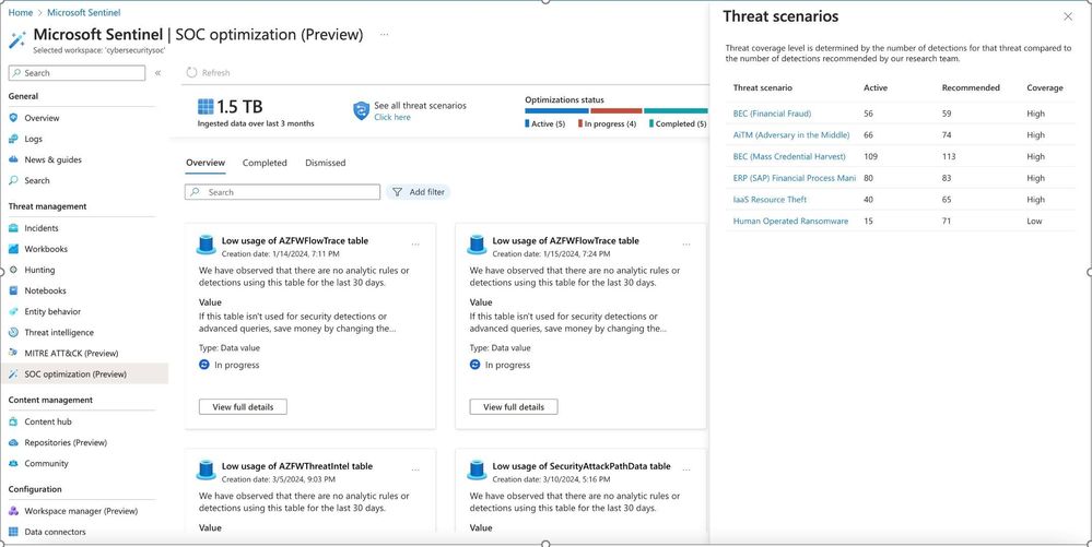 Threat scenarios - Azure portal