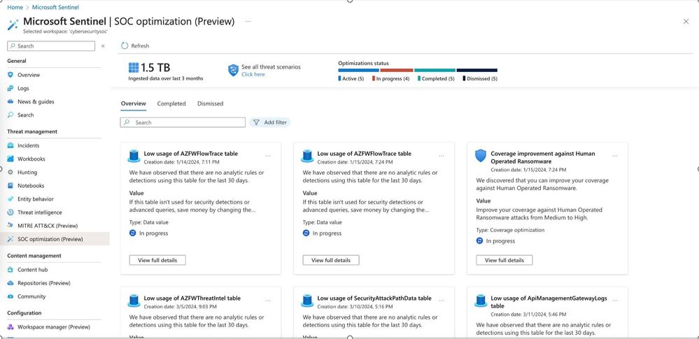 SOC optimization - Azure portal