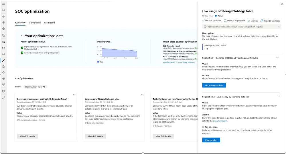 Data value optimization with two suggestions - Unified Security Operations Portal
