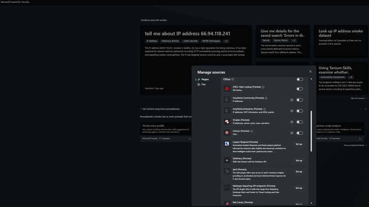 Figure 2: Managing sources in Copilot for Security