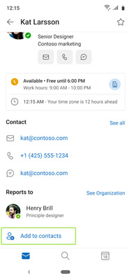People Card with option to add to contacts