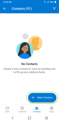 Contacts tab with option to add a new contact