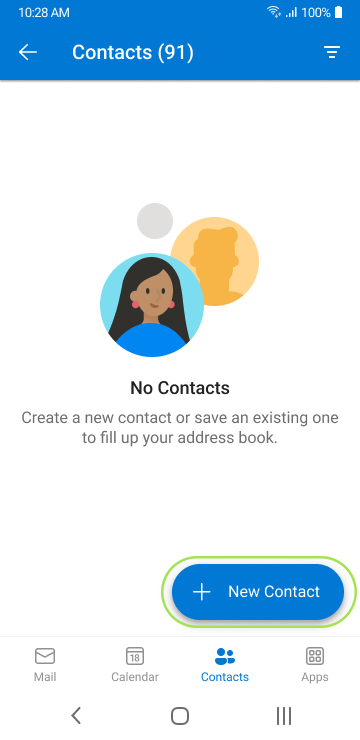 Contacts tab with option to add a new contact