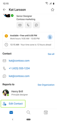 People Card with option to edit contact