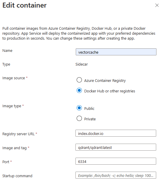 Configuring a vector cache sidecar