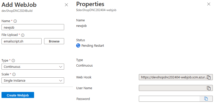 Configuring a WebJob