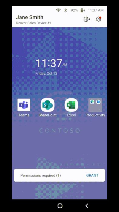 GIF of an alert that indicates a permission is needed in the top bar and the user is guided to allow the enable the required functionality.