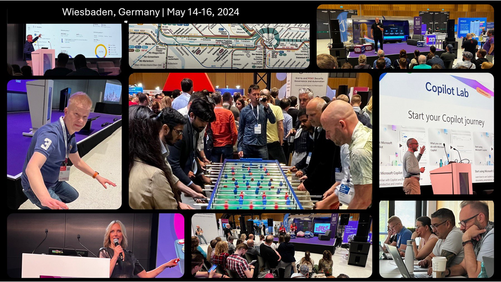 Collage: Several images taken throughout the week in Wiesbaden, Germany – from several of the breakout sessions and some of the activity in the Expo Hall.