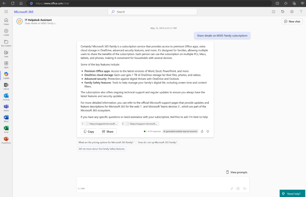 Access the newly created Copilot extension from Copilot chat right rail
