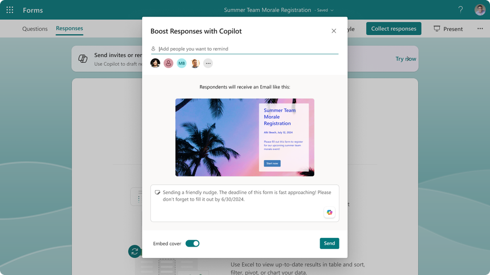 Image of a Forms reminder email with text created by Copilot