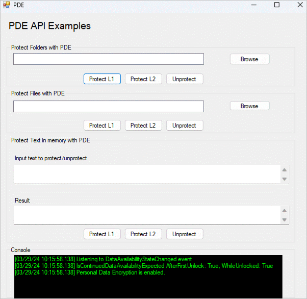 View of the sample application used to show the PDE API