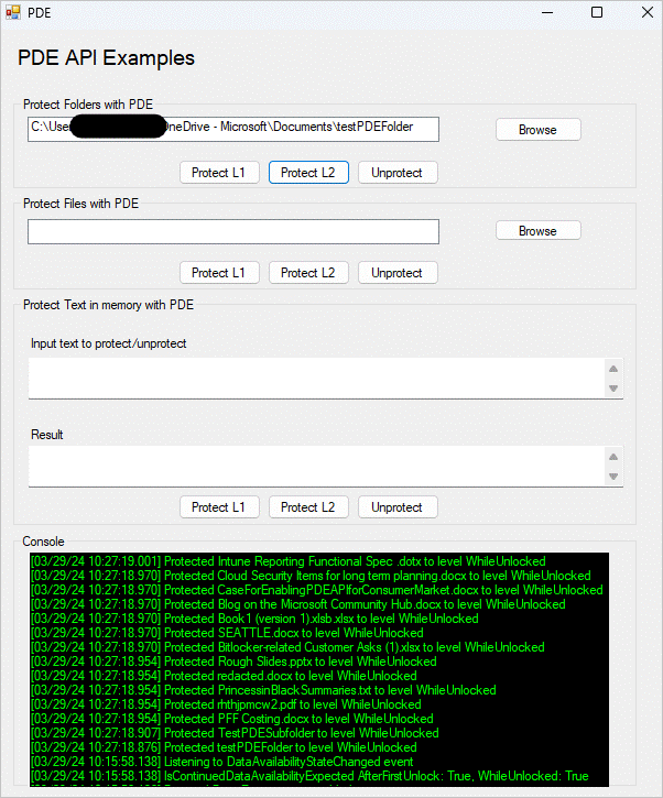 View of folder protected to L2 and all files within it protected