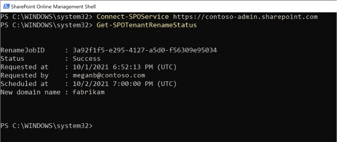 Using Microsoft PowerShell (SharePoint Online Management Shell)to rename your domain.