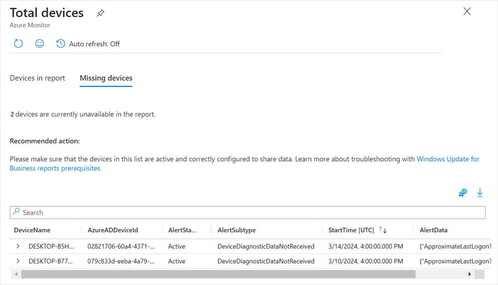 Screenshot of the newly added Missing devices tab in the Total devices KPI card (a mockup).