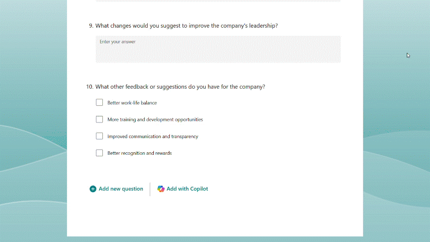 Add questions to an existing form with Copilot