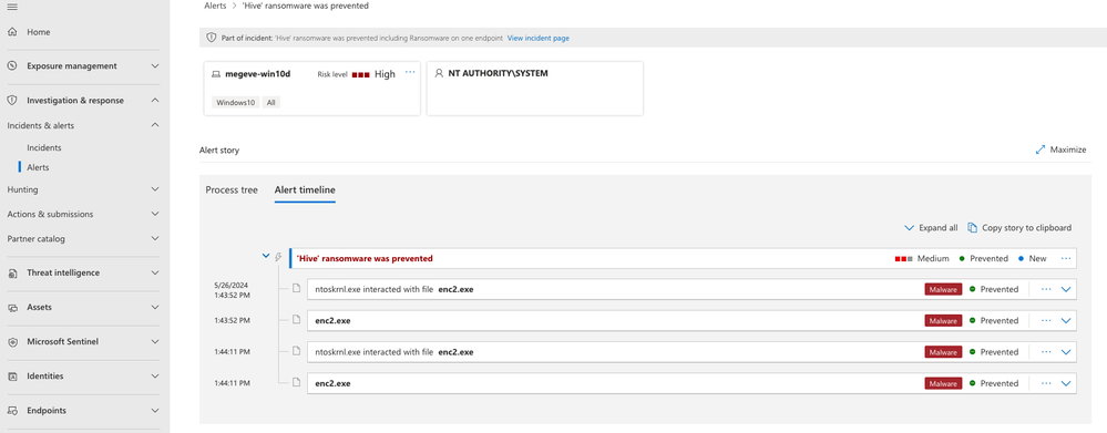 Figure 1: Alert timeline in the Defender portal