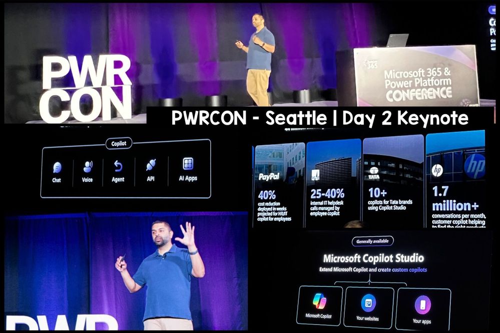 Collage: Several images from the day-2 PWRCON keynote delivered by Nirav Shah in Seattle, WA | June 6, 2024.