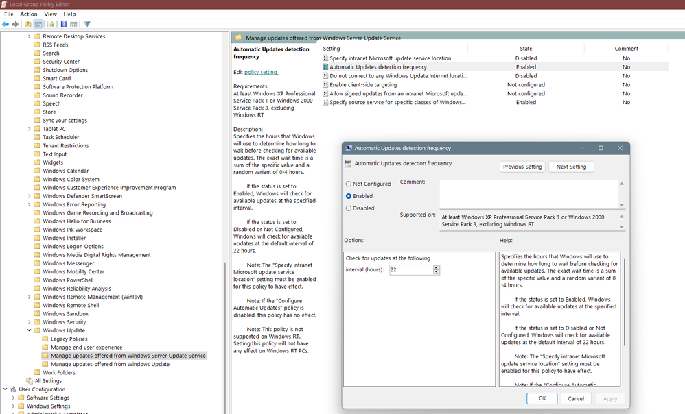 04 MANAGE UPDATES OFFERED FROMM WINDOWS SERVER UPDATE SERVICE Automatic Updates detection frequency.png