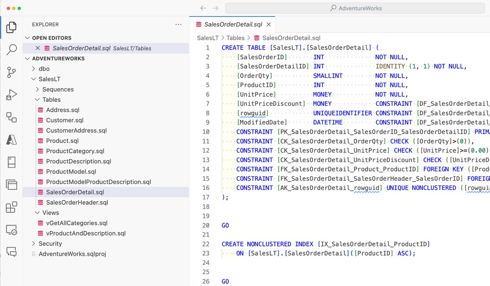 SQL project files in VS Code
