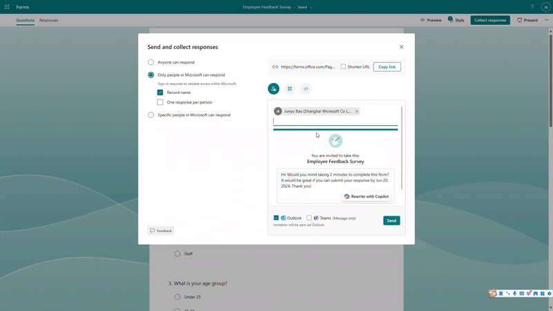 Rewrite the invitation message with Copilot