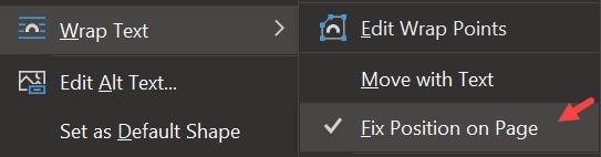 how to fix position on page word