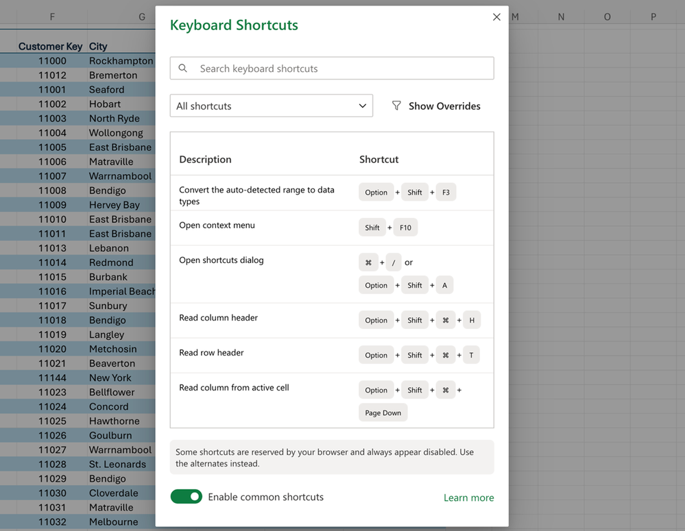 New keyboard shortcuts