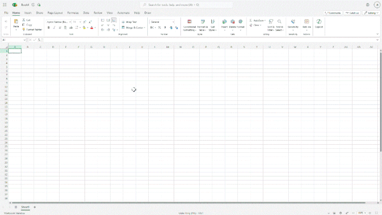 Create from Excel for the web