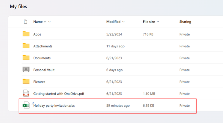 Start from Excel saved in OneDrive