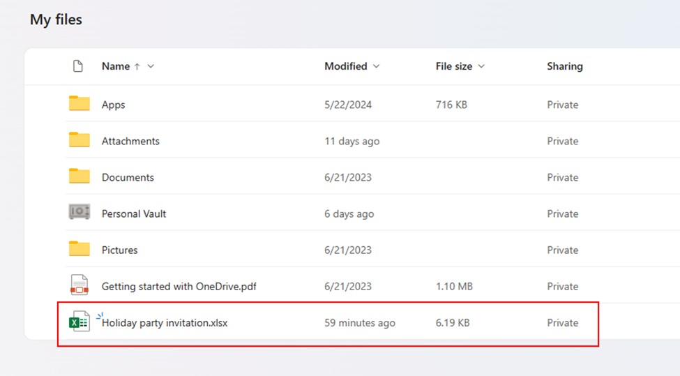 Start from Excel saved in OneDrive