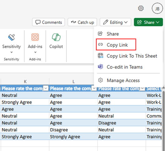 Share the Excel link with others