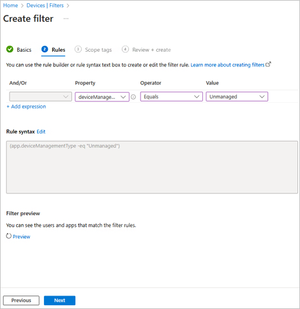 Screenshot of Create filter