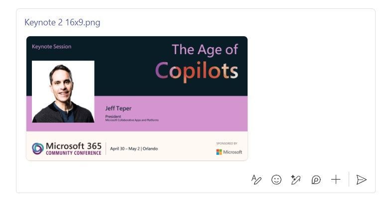 An image stored in OneDrive or SharePoint when linked to a Teams chat now shows an auto-generated preview image.