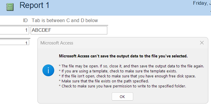 After print dialog finishes normaly, but before file is created, this error message shows.