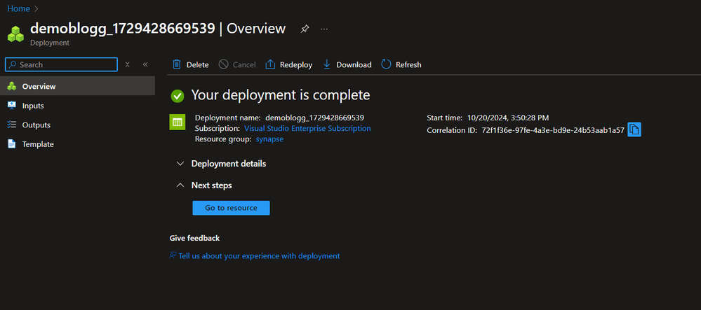 Storage account deployment completed.