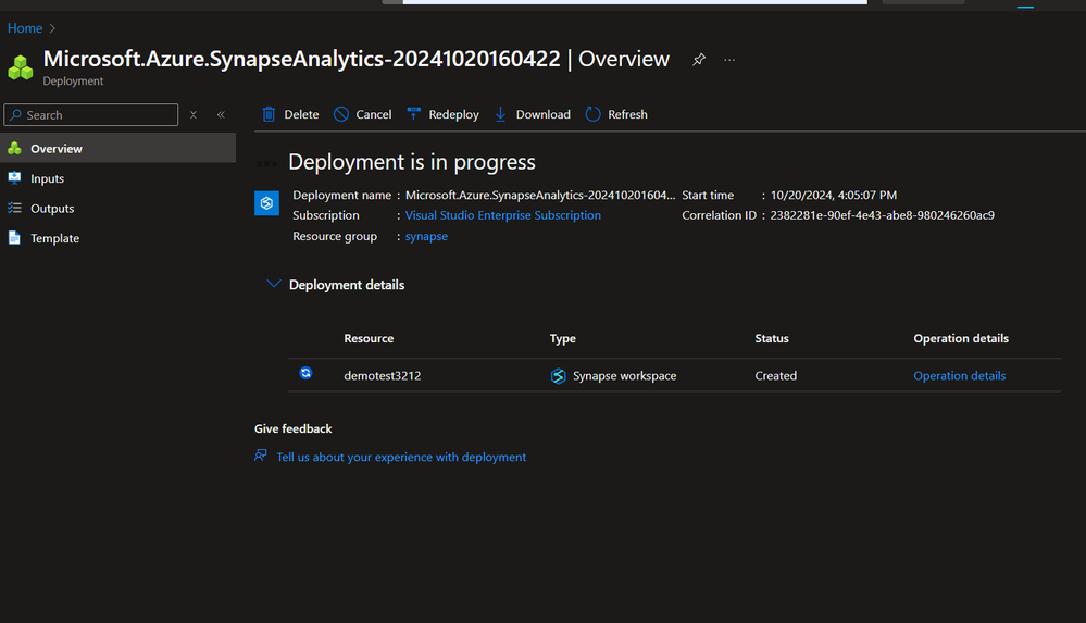 Azure Synapse Analytics deployment in progress.