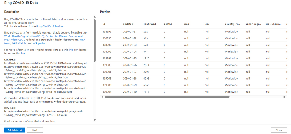 Review dataset in Synapse Studio.