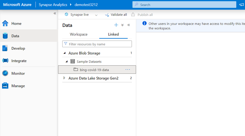 Data tab in Synapse Studio.