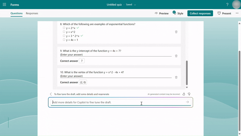 Add questions to quiz draft